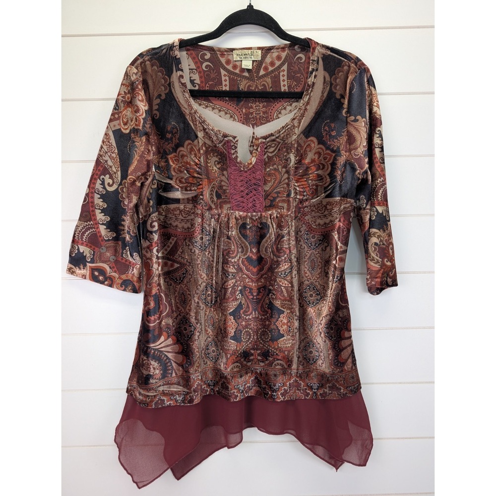 One World Women's Velvet Top Size Small Fairy Whimsigoth Dark Goblin Renaissance